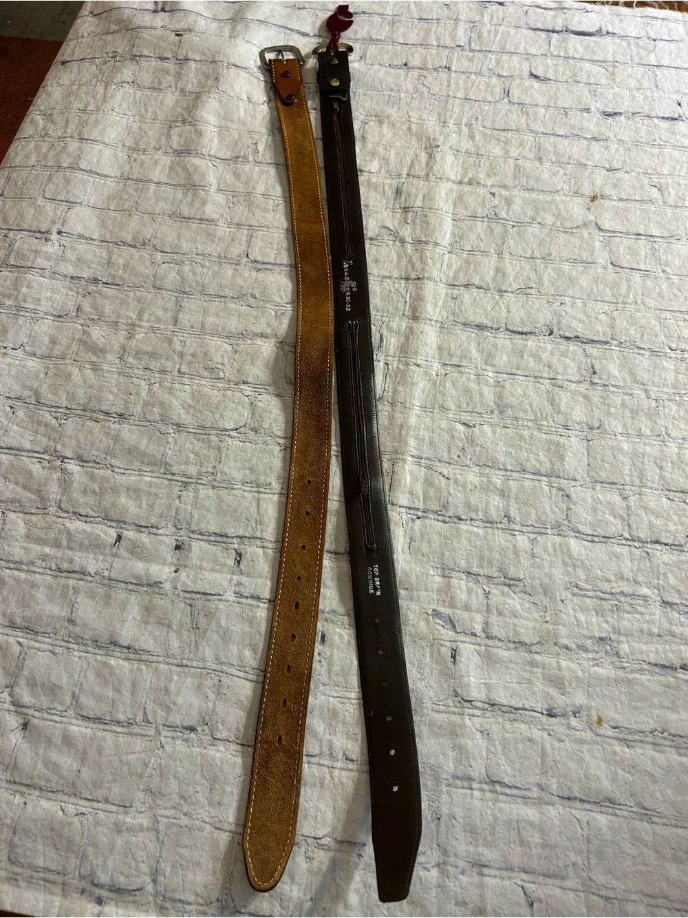 BECHELLE VTG CHOCOLATE BROWN ZIPPERS LINING 30-32 & WESTERN BROWN SNAP BELTS